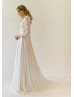 Fitted Sleeves Ivory Lace Tulle Modern Wedding Dress